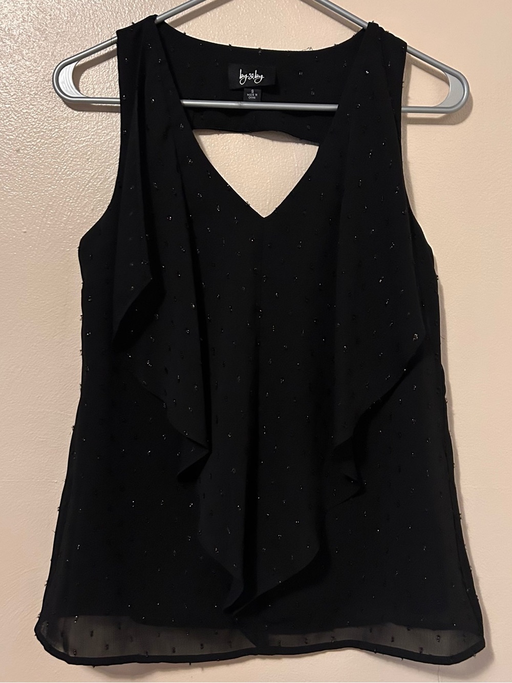 by & by Sleeveless Black Ruffle Top